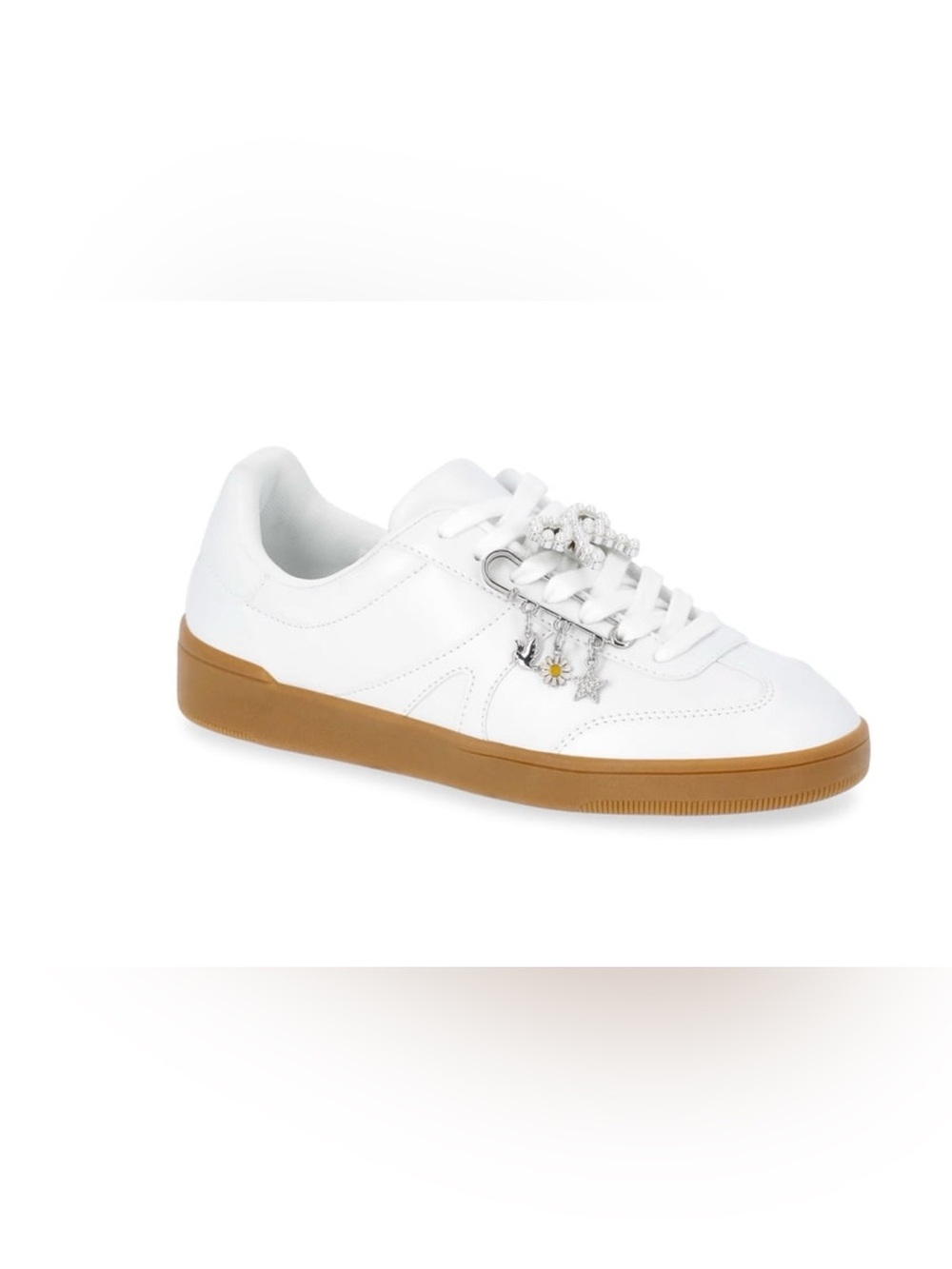 White Leather Sneakers with Gum Sole and Charm Accents